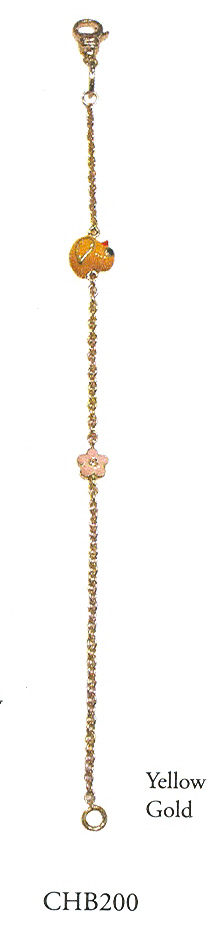 CHB200 18Y/G BABY CHICK BRACLET W/LT BLUE (PINK) ENAMEL FLOWER