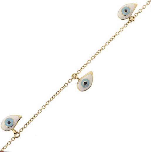 EEB101 18K Y/G CHAIN BRACELET W/FOUR EVIL EYE CHARMS