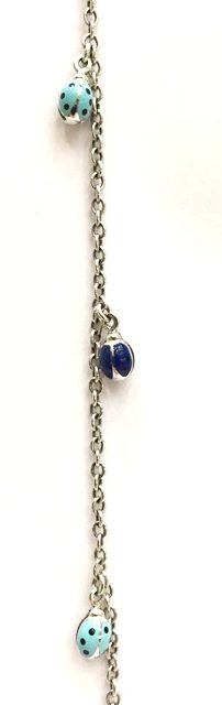 LBB129LBN 18K W/G LIGHT BLUE /NAVY DANGLING LADYBUG BRASELET 4 STATIONS