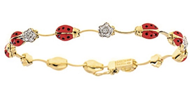 LBB300R YG 18K RED, LADYBUG WIHT PAVE DIAMOND HEARTS BRACELET 43