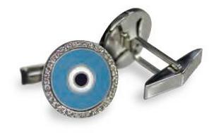 CFEE2LBA 18K WG,EVIL EYE CUFFLINKS,LT BLU RND W/DIA RIM 0.46CT