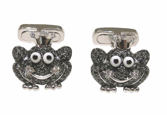 CFR302MA CUFFLINKS   W/G W/PAVE BLACK DIA