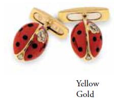 LBCF100R 18K YELLW GOLD RED LADYBUG CUFFLINKS WITH DIAMOND FLOWER