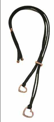 N100R18K R/G DUAL BLACK SILK NECLACES W/ ADJUSTABLE PAVE CLIP & HEART