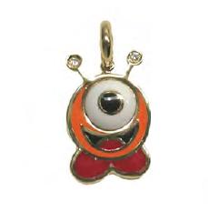 ALF1030R Y/G ORANGE@ RED OVAL FLAT ALIEN W/2 EYES 0.02CTS
