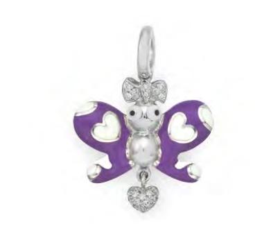 BF100VA 18K W/G VIOLET BUTTERFLY WITH WHITE HEARTS AND DANGLING HEART