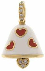 BP110 18K Y/G LARGE BELL WHITE ENAMEL W/RED HEARTS Y/D