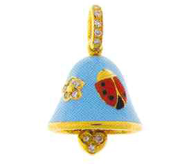 BP120LBR 18K LT BLUE ENAMEL BELL RED LADYBUG W/DIA FLOWER