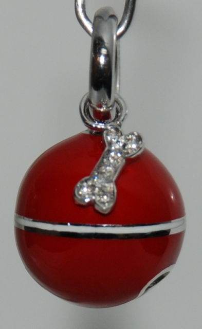 CB12PA 18K W/G PINK CAT BALL W/ENAMEL BONE & SCATTERED DIA .06CT