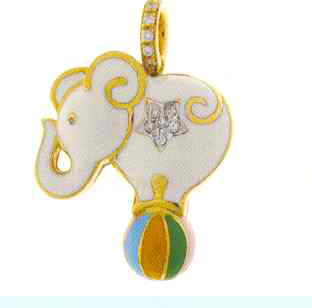 EL200W WHITE ENAMEL ELEFANT W/DIAM STAR & BAIL & COLORED BALL 0.10 CTS