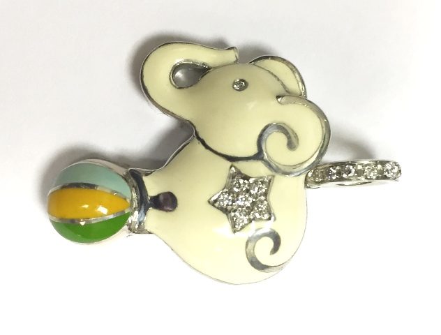 EL200WA WG WHITE ENAMEL ELEFANT W/DIAM STAR & BAIL & COLORED BALL 0.10 CTS