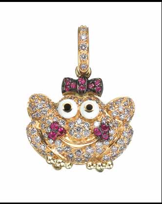 FR304M 18K ROSE GOLD MEDIUM GIRL FROG WITH PINK DIA AND RUBY CHEEKS AND BOW