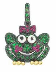 FR306SMA 18K W/Y/GOLD PAVE SMALL GIRL FROG W/TSAVORITE AND RUBY CHEEKS