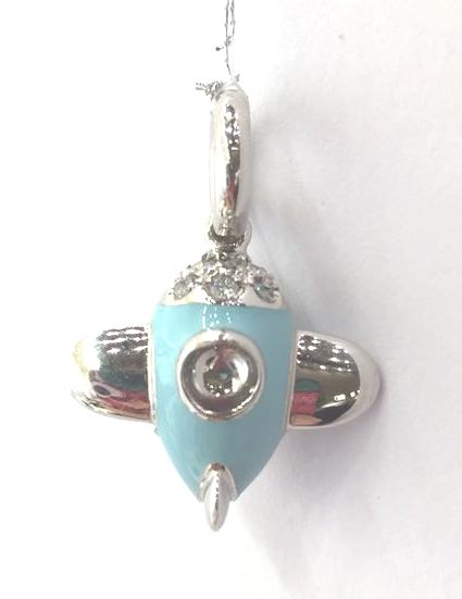 HA104A 18K W/G LT BLUE  ENAMEL AIRPLANE