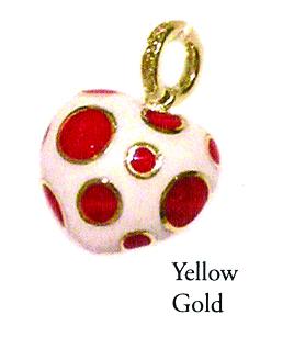 HC201WR 18K WHITE HEART CHARM W/RED DOTS & DIA BAIL