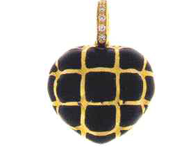 HC235BK 18K Y/G BLACK QUILTED HEART W/DI BAIL