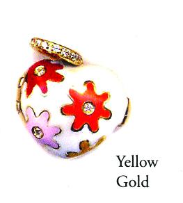 HC250O Y/G HEART LOCKET CHARM ORANGE W/FLOWER (AR-334257)