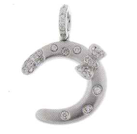 HS101A 18K WHITE GOLD HORSE SHOE. DIA. BOW W/DIA BAIL ON SIDE 0.37