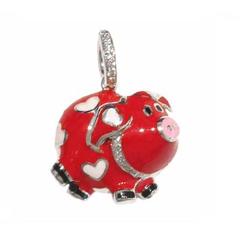 PG200RWA 18K W/G PIG RED W/WHITE HEART DIA COLLAR DIA BAIL