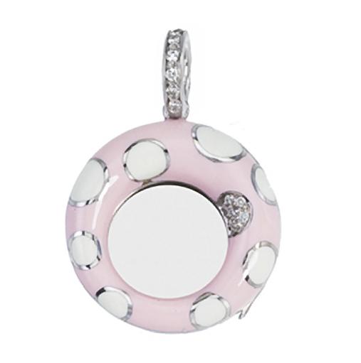 PI200PWA 18ct LT PINK  WHITE ROUND PICTURE FRAME CHARM