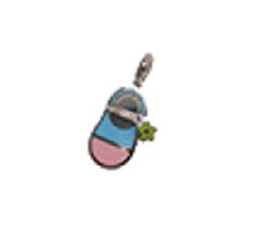 PF109A 18K W/G FLAT SADDLE SHOE WITH PINK AND LIGHT BLUE ENAMEL AND GREEN HANGING FLOWER