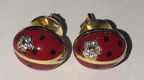 LBE (SLBC100R) Y/G TUXEDO STUDDS RED LADYBUG W/DIA FLOWER