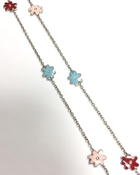 C116EA WG LT BLUE PINK RED SPLASH FLOWERS & DIAM CHAIN 6 STATIONS 0.08CTS