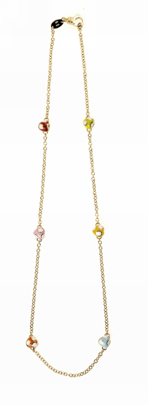 C2MPW 18K HEART CHAIN MULTI WHITE DOTS 6 STATIONS 17.5