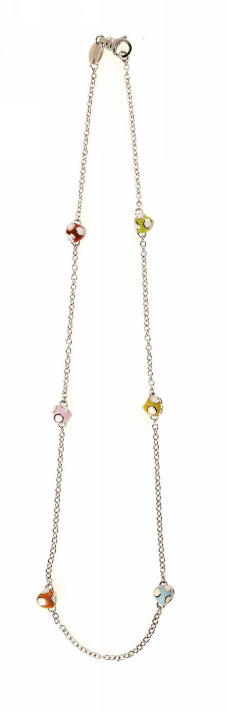 C2MPWA 18K W/G HEART CHAIN MULTI PASTEL WHITE DOTS 6 STATIONS 17.5