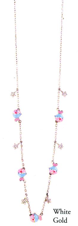 C3MA WG FISH CHAIN W/MULTI ENAMEL FISH CHARMS & DIAM STARS 0.20 CTS