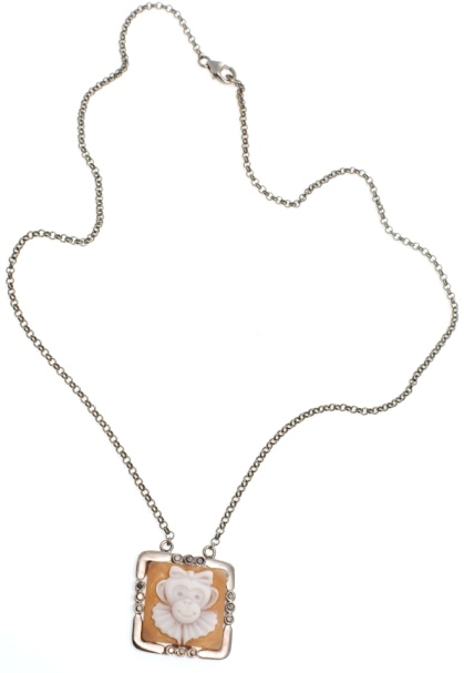 1955 Squared Monkey pendant Квадратная подвеска с обезьянкой на цепочке,бриллианты,серебро