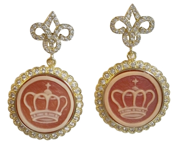 E20BCZ  Bronze brass plated  earrings with CZ and cameos