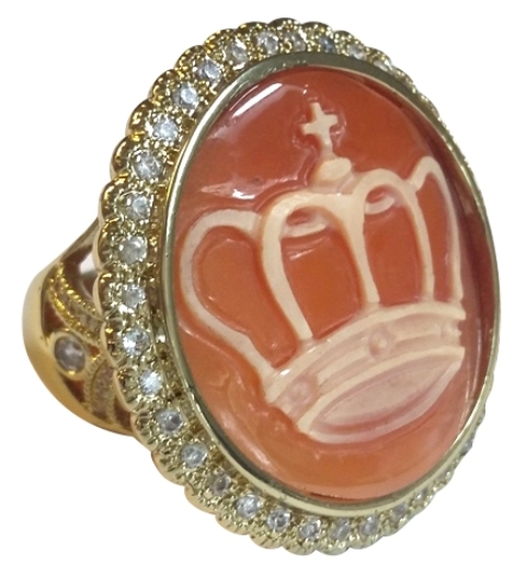 R25BCZ  Bronze brass plated  ring with CZ and cameo