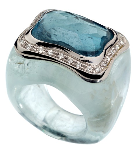 1ONCDWG1/1C ONDA CORTA RING 18K WG Aquamarine & Dia