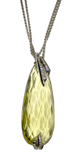 GC INDIA NECKLACE LARGE 18K WG Lemon quartz & Dia