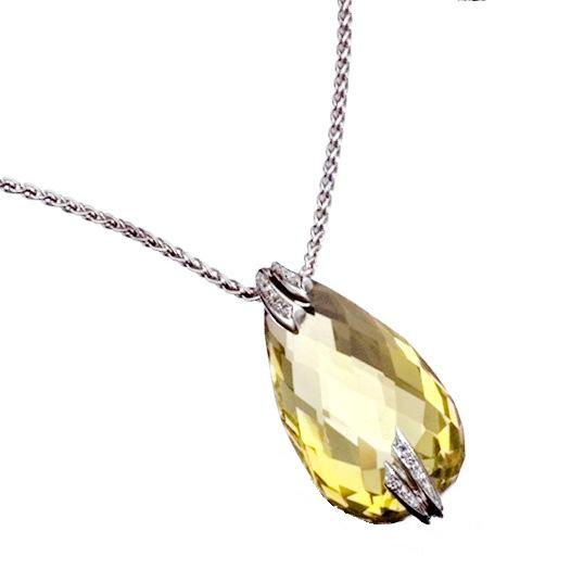 GC INDIA NECKLACE SMALL 18K WG Lemon quartz & Dia
