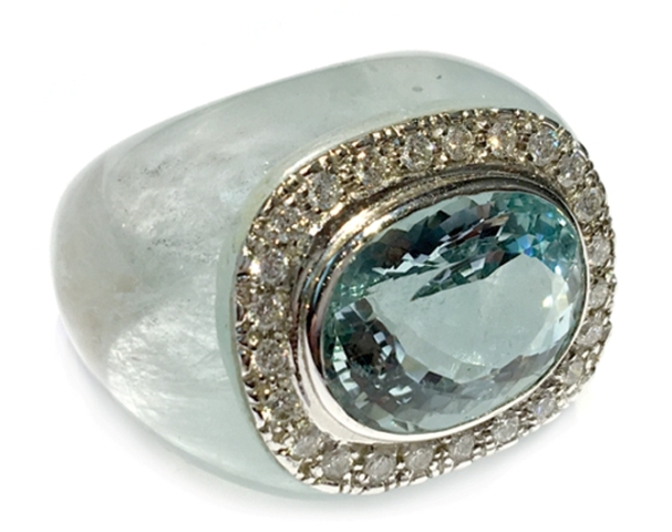 M-RING PINKY 18K WG  Aquamarine & Dia