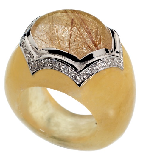 M-TRILLY RING 18K WG Aragolite & Quartz & Dia