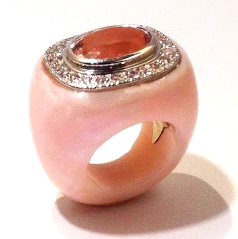 PINKY RING 18K gold Pink morganite & Pink opal