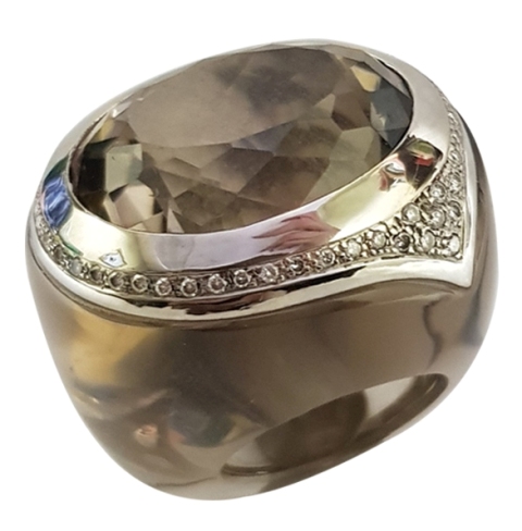 VIRGOLA DIA RING 18k Gold Diamonds 0.63ct, smoky quartz 44,19 ct smoky quartz 107,42 ct