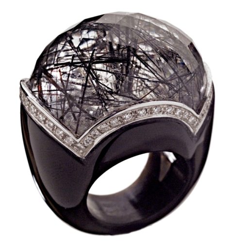 WENDI DIA RING OBSSIDIAN&TOURM QUARTZ