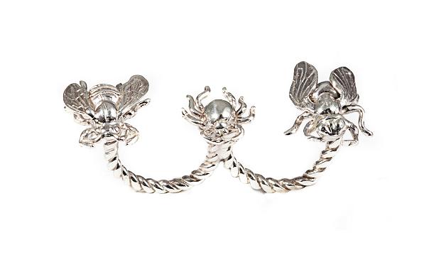 A-1059-2-11 Silver 12.00gr (Silver two-finger silver ring with bee, spider and fly)
