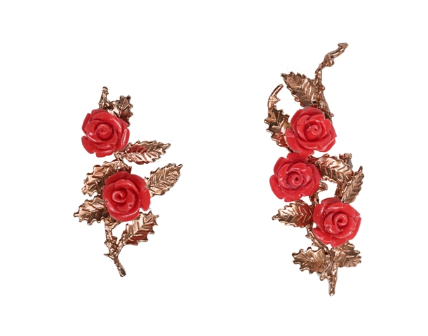 O-1059-1-13 Silver 0.70gr, bronze 6.10gr (Bronze earrings with red resin roses)