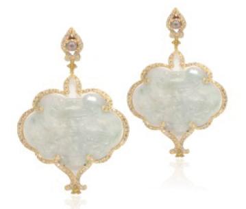 E1185 Earrings Pale carved jade and Dia
