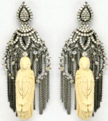 E1235 Earrings Carved mammoth and Dia