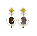 E1237B Earrings Mother of pearl cameo, Resin and Dia