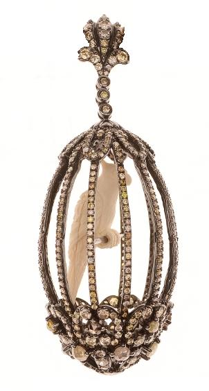 N1160 Pendant Bird Cage Carved mammoth and Dia