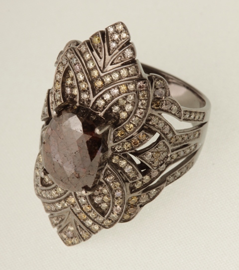 R817 Ring Grey opaque, Dia with icy white pave