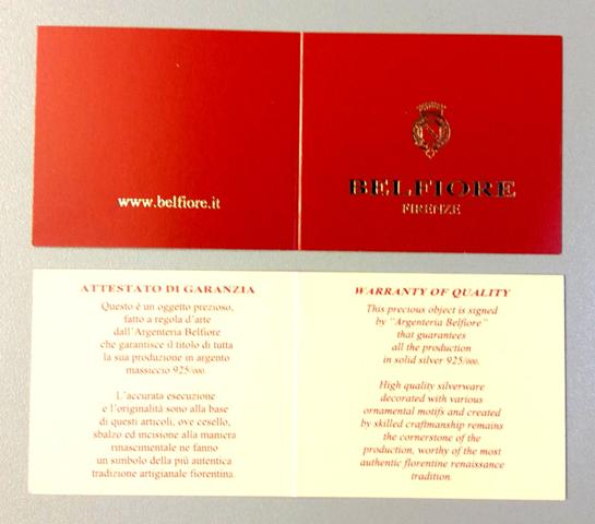 BELFIORE  Сертификат