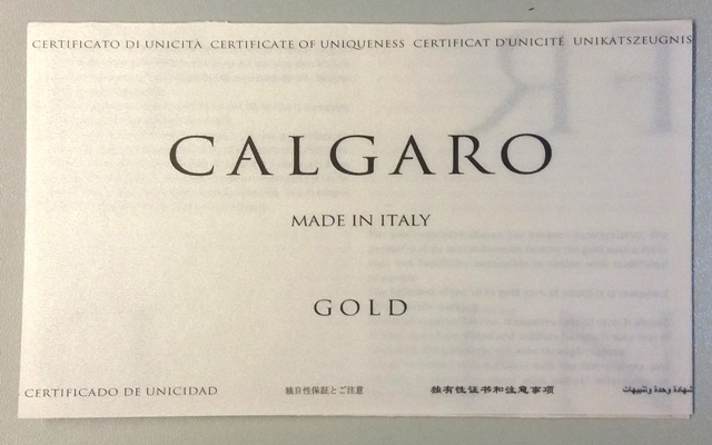 CALGARO Сертификат золото (папирус)